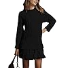 MINSURE Women Cable Knit Sweater Dress Crewneck Long Sleeve Pleated Mini Dress Fall Casual Short Dress(Black-Medium)
