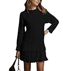 MINSURE Women Cable Knit Sweater Dress Crewneck Long Sleeve Pleated Mini Dress Fall Casual Short Dress(Black-Medium)