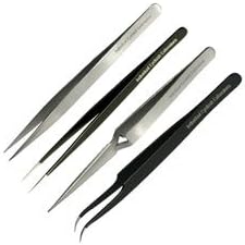 Eyelash Extensions Kit of 4 Professional Tweezers Straight Slim Curved X type