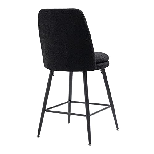 Dragon Gate 26'' Counter Height Bar Stools Set Of 2, Modern Black Teddy Upholstered Counter Stools With Seat Cushion & Metal Legs For Kitchen Island, Home Bar #TOP6