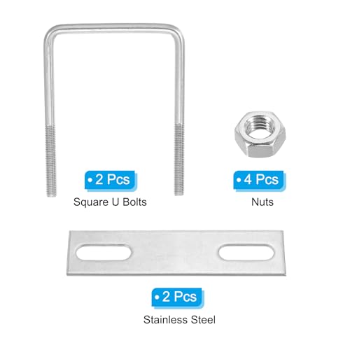 Image of PATIKIL M8x90x130mm Square U-Bolts Kit, 4Set 304 Stainless Steel Square U Shaped Bolts Replacement Parts with Frame Plates and Nuts for Ski Board Sailboat Trailer