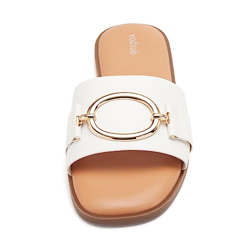 vodvob Women's Flat Sandals Fashion Square Open Toe Metal Chain Summer Dressy Sandals Slip On Casual Slides3