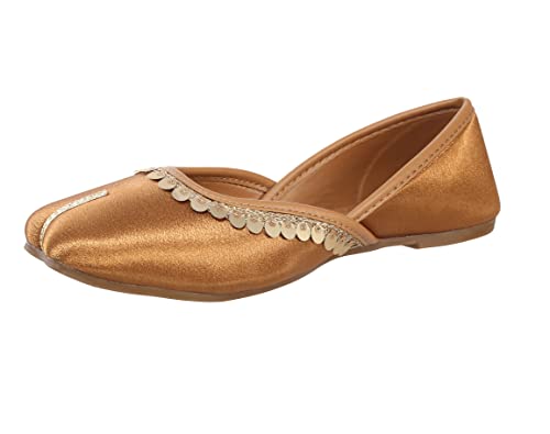 Image of Pluxh Women's Ethnic Jutti Shoes | Shiny Finish Mojari with Sequin Border | Soft Cushioned Slip-On Flats for Casual