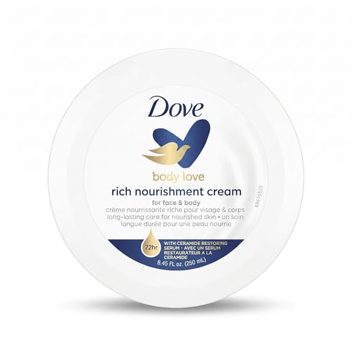 Image of Dove Body Love Rich Nourishment Cream 250ml | Face & Body Moisturizer with Ceramide Restoring Serum | 72H Deep Hydration | Intensive Nourishing Cream for Dry Skin | Soft, Smooth & Healthy-Looking Skin | Face & Body Moisturizer, Ceramide Restoring Serum, 72H Deep Hydration, Intensive Nourishing for Dry Skin