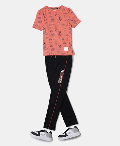 Image of Jockey AB13 Boys Super Combed Cotton Rich Graphic Printed Trackpants with Contrast Side Piping