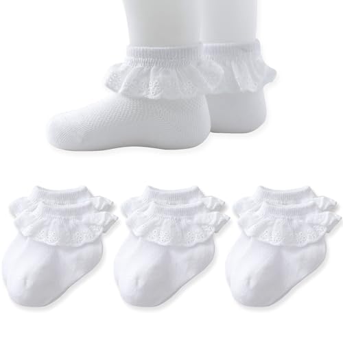 EPEIUS Baby Lace Socks Newborn Girl Eyelet Ruffle Socks Infant Toddler Dress Crew Sox 0-6/6-12/12-24 Months