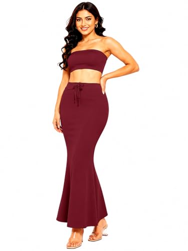 Image of Women's Saree Shapewear Petticoat, Cotton Blend Stretchable Mermaid Skirt, High Waist Tummy Control, Smooth Curve Fit with Adjustable Drawstring