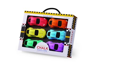 Crocodile Creek Sidewalk Chalk - Outside Art Set for Kids Ages 3 and Up - Encourages Creativity Fun and Outdoor Play - Ideal Playground Toys - Includes 6 Race Car-Shaped Pieces of Chalk