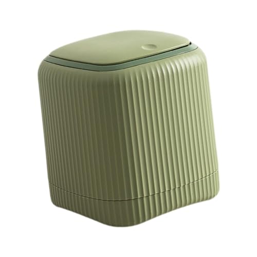 Yajuyi Bote de Basura Miniatura con Tapa Presionable para Escritorio Papelera Portátil de Plástico Ligero Cubo Pequeño Reutilizable con Botón de Empuje, Verde, Individual