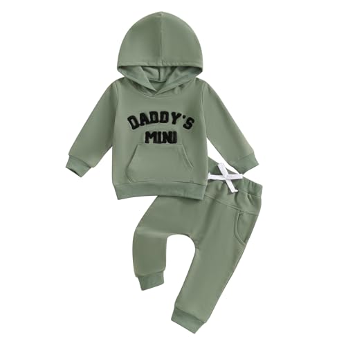 Image of PUHHAPIEY Toddler Baby Boy Clothes Fall Winter Outfits Embroidery Daddy's Mini Hoodie Sweatshirt & Joggers Pant Set