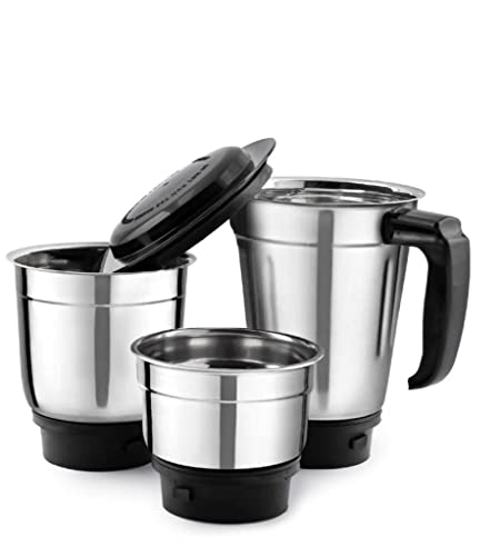 PADMASHREE ® Stainless Steel Mixer Grinder Jar – 1 Chutney Jar, 1 Medium Jar, 1 Large Jar Mixer Juicer Jar (1000 ml) (JAR SET)