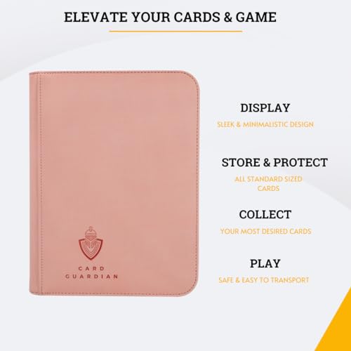 Image of Card Guardian - 4 Pocket Premium Binder for 160 Cards (Pink) | Zipper Closure and Side Loaded Pockets | Compatible with Trading & Sports Cards including Magic the Gathering, Yugioh, Baseball Cards