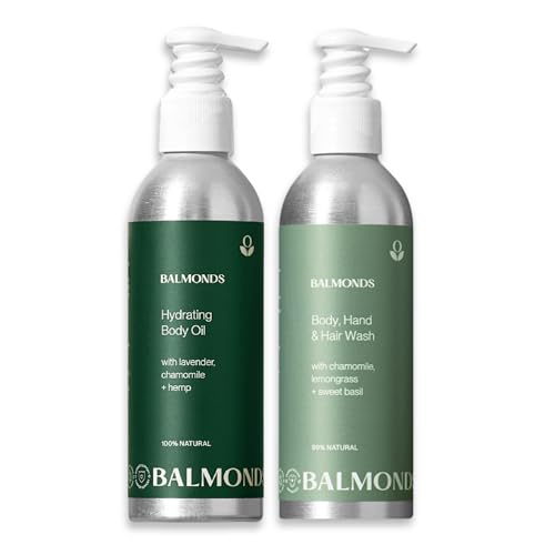 Balmonds Bath & Body Spa Gift Set, Mothers Day Pampering Gift for Women, 100% Natural Shampoo & Body Wash and Bath and Body Oil for Dry Sensitive Skin