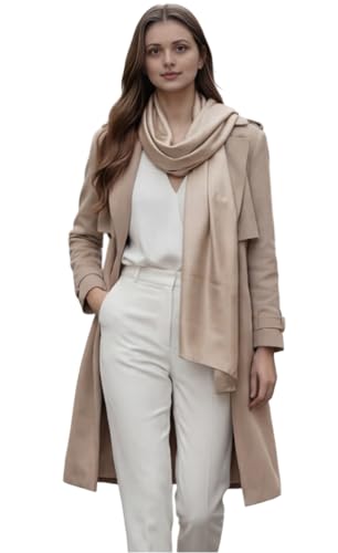 LA FERANI Damen Seidenschal 100% Seide Halstuch Schal einfarbig beige...
