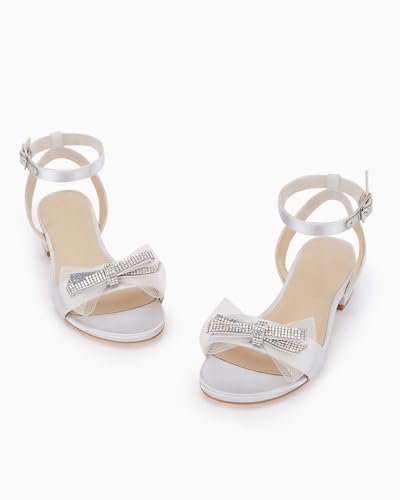 Coutgo Girls Low Heel Sandals Open Toe Rhinestone Ankle Strap Flower Wedding Dress Shoes Little Big Kids4