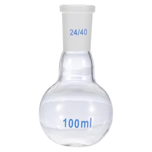 PATIKIL - PATIKIL 100ml Boiling Flask, 3.3 Borosilicate Glass Single Neck Flat Bottom Flask Heavy Wall with 24/40 Standard Taper Outer Joint for Laboratory, Clear