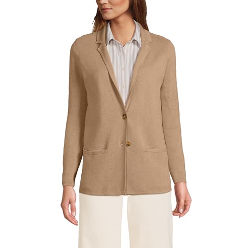 Image of Lands' End Womens FG Ctn Btn Front Blazer Sweater Vicuna Heather Petite X-Large