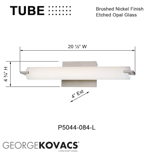 Image of GEORGE KOVACS P5044-084-L Tube LED Vanity Bath Light, 1-Light, 20 Total Watts, 4.75-in H x 20.5-in W, Brushed Nickel