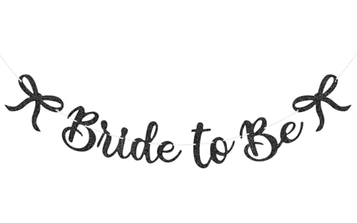 Image of Bride to Be Banner, Black Bride to Be with Bow Glitter Bachelorette Banner