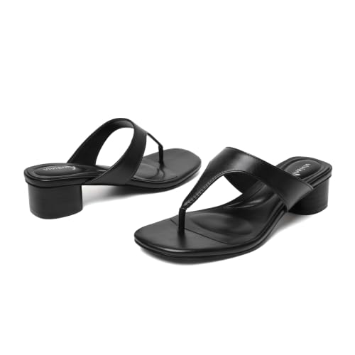 Image of vivianly Women's Suede Low Chunky Block Heel Flip Flops Square Toe Thong Heeled Sandals Casual Slip On Mules for Work Beach Casual Outings
