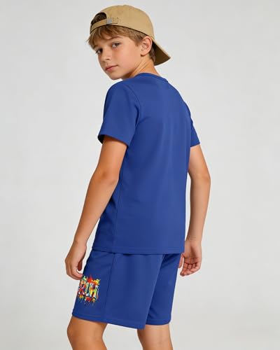 Image of Cakaner Tween Boys Summer Clothes 2 Piece Short Sleeve Graphic T-Shirt and Shorts Casual Outfit Set Size 7-14