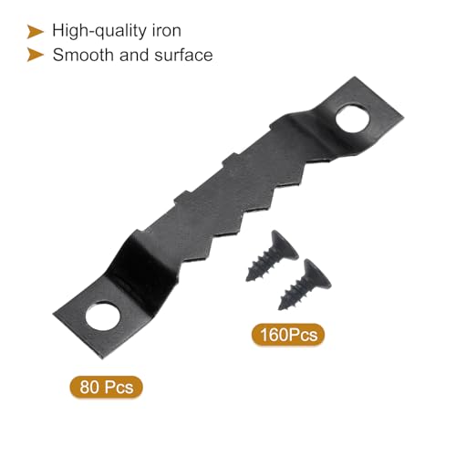 Image of uxcell 80pcs Saw Tooth Picture Hangers with 160pcs Screws, Picture Frames Picture Hangers with Screws for Hanging Clock Paintings Artwork Picture Frame Hook Photos (Black)