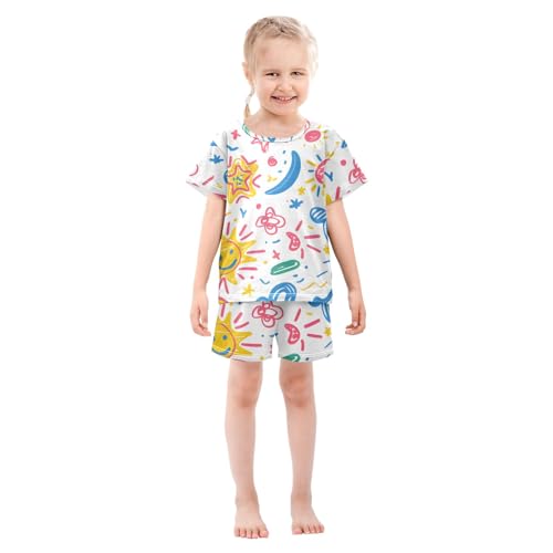 Summer Pajama Set Colorful Graffiti Drawing, Short Sleeve Sleepwear Nightwear3