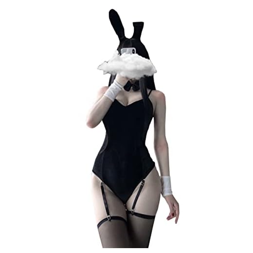 Disfraz sexy para mujer, conjunto de lencería de conejito y gatito, disfraz de cosplay JK fiesta con ligas (negro, talla única)