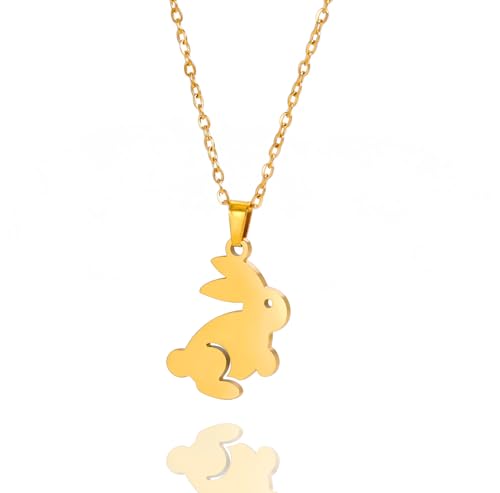 EUEAVAN - Collar de conejo con colgante de conejo de Pascua Luna para amantes de los animales para mujeres, novias, mamás, M, Acero inoxidable, Sin gema