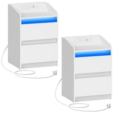 Hzuaneri Bedside Table Set with LED Lights Cover