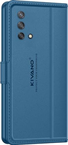 Image of KIVANO LUXE Compatible for Oppo F19 / Oppo F19s Luxury Handmade Leather Magnetic Flip Folio Case | Card Holder & Kickstand | Slim Protective Cover | Unisex - Blue