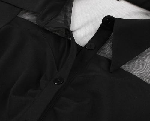 Wellwits Women's Shirt Button up Mesh Insert Work Vintage Dress4