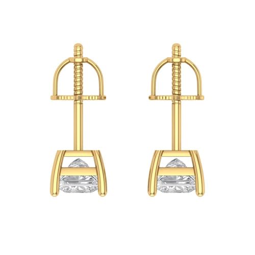 1 ctw Solitaire Screw-Back Stud Earrings for Women | Princess Cut 4.5mm Moissanite | 14K Solid Gold | Yellow Gold | Womens Birthstone Wedding Anniversary Gold Art Deco Earrings4