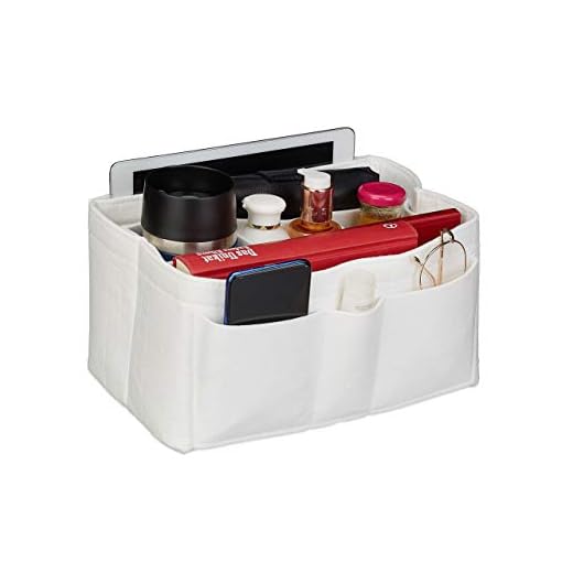 Relaxdays Organizador de Bolsos, de Fieltro, con Muchos Compartimentos, Separador Extraíble, Tela, Tamaño S, Blanco