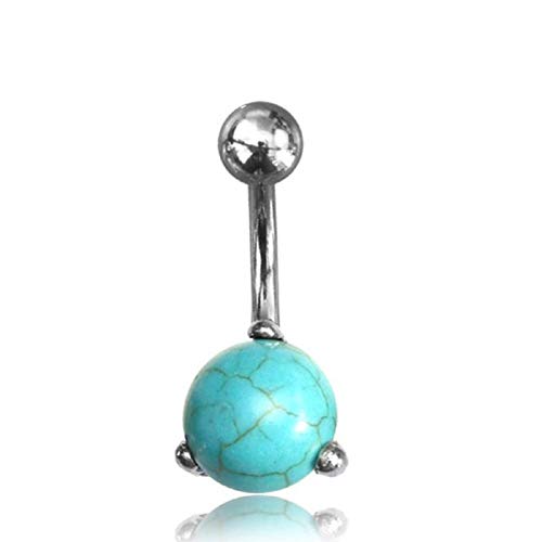 Earth Accessories Crystal/Stone Belly Button Ring Piercing for Women - Navel Belly Button Rings with Surgical Steel - Amethyst, Pink Rose Quartz, Onyx, and Turquoise