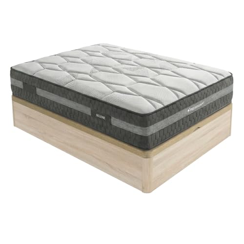 Duérmete Online   Pack Colchón Viscoelástico Selene | Muelles Ensacados 7 Zonas + Canapé Madera Reforzado y Gran Capacidad | Color Cambria 150 x 190