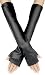 Womens Black PU Long Arm Warmer Dress Up Elbow Fingerless Gloves,Black