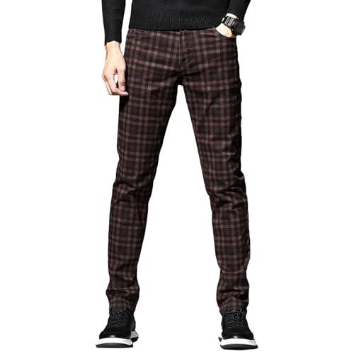 Men High Street Straight Casual Pants Fashion Cozy Contrast Checked Work Trousers Fall Classic Business Formal Pant