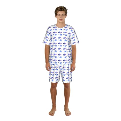Pijama de dos piezas para hombre con estampado de orca y pantalones con bolsillos