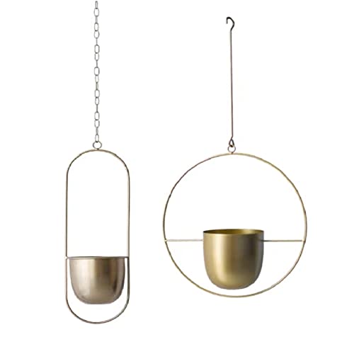 ARSBORUI Hängend Blumenampel Metall Blumentopf Modern Deko Pflanzenampel Boho Hängend Hängeampel Pflanzen Halter Hängeblumentopf Für Innen Außen Decken Balkone Wanddekoration (Gold (Rund + Oval))