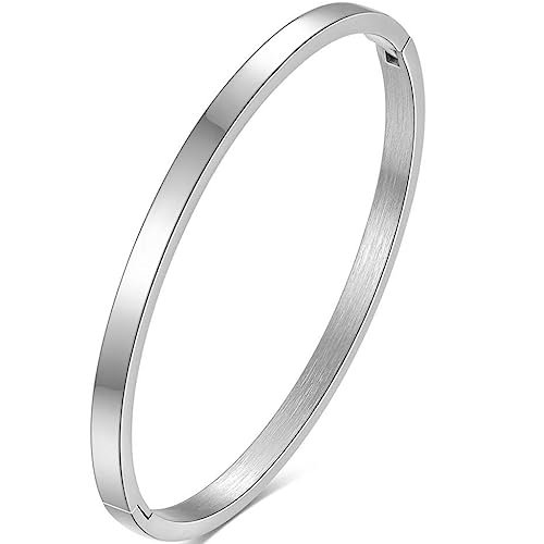 Jude Jewelers 4mm Width Stainless Steel Classic Simple Plain Open Clasp Bangle Bracelet (Silver)