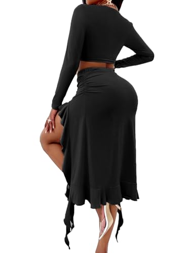 Image of BARASA Women Summer 2 Piece Skirt Sets Comfy Ruffle Trim Irregular Split Sexy Y2k Club Party Tops Jellyfish Skirt Suits S69