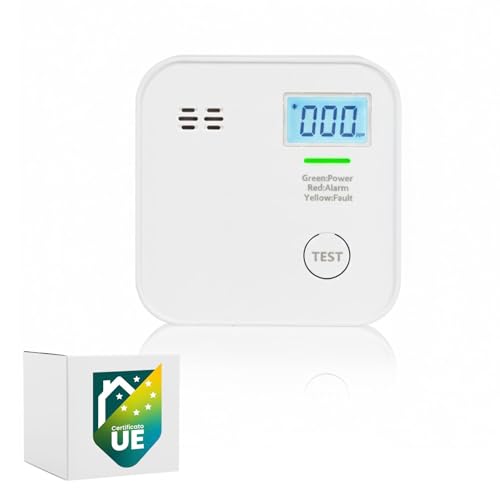Display e indicatore LED: il colore dell'indicatore luminoso indica se il dispositivo funziona normalmente, se è malfunzionante, se è giunto a fine vita o se sta rilevando CO. Il display mostra anche l'eventuale quantità di CO nell'aria.