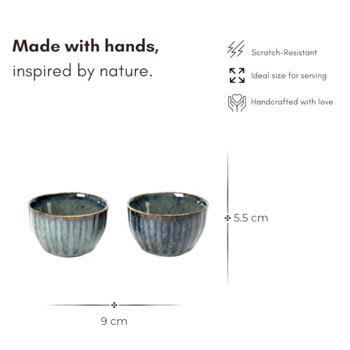 Image of Beyond Homes Ceramic Serving Bowl Set of 2, 200 ml | Glossy Finish Microwave Safe Stoneware Kharbuja, Melon Bowls for Kitchen, Ceramic Dinnerware Katori for Dal, Desserts & Snacks | Blue Brown
