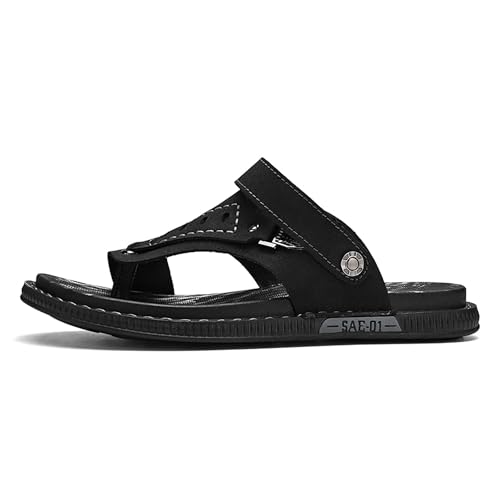 Premium Men's Flip Flop Sandals with Leather Upper Two Ways to Wear Comfortable Non Slip Rubber Sole Fashionable Design Ideal for Summer Outdoor Activities2