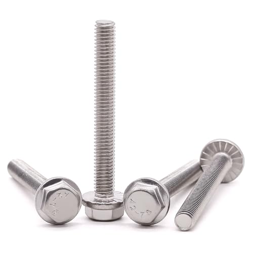 Image of M10-1.5 x 50mm Hex Flange Bolt (2 inch Thread Length), DIN6921, Serrated Locking Flange, 304 Stainless Steel, UNC Full Thread, 6-Pack
