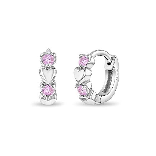 925 Sterling Silver Shining Cubic Zirconia Heart Huggie Hoop Earrings for Toddlers & Little Girls - Beautiful Heart Themed Jewelry Gift - Fashionable Earrings