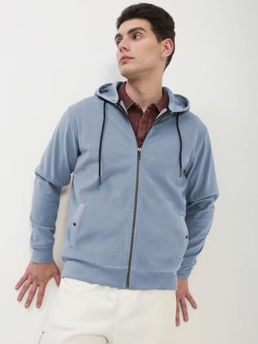Image of SHOWOFFFF Men Solid Front-Open Sweatshirt | Hooded Full Sleeves Cotton Sweatshirt's for Mens | Slim Fit Regular Length Sweatshirts for Men's