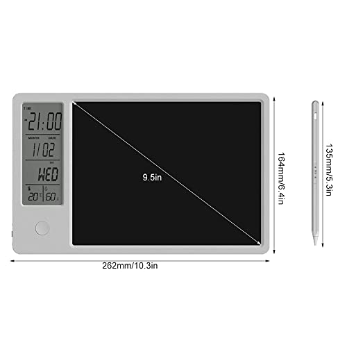 JSJGETYI Electronic Desktop Calendar Rechargeable Writing Notepad with Digital Clock Date Time Week Indoor Temperature Display 9.5inch Drawing Pad for Office Home Business(White) - Image 6