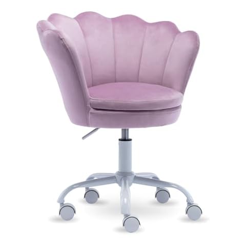 DAYALANE Kids Desk Chair with Wheels, Cute Petal Study Chair Computer Chair with Arms, Upholstered Task Chair Velvet Chair for Teen Girls, Swivel Kids Chair Rolling Chair for Bedroom, Vanity, Purple Cover
